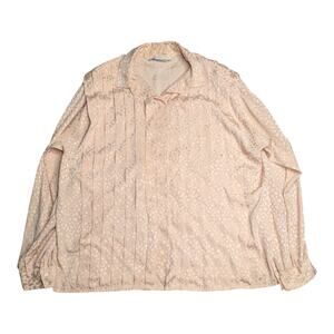 Vtg 1980s La Chine Plus Blush Pink Textured Satin Pleat Front Blouse 40 XL